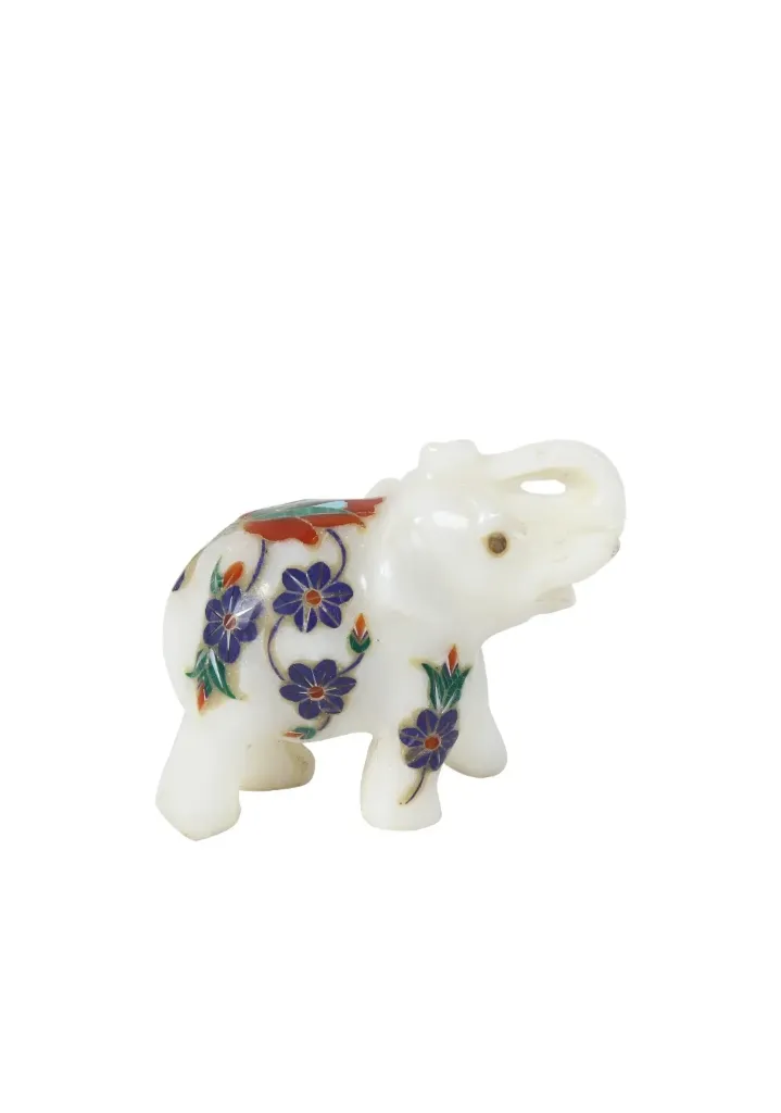 Marble with precious stone inlay Elephant (2.5 Inch)